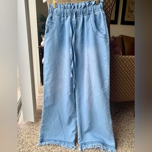 Wide Leg Pants Cotton High Rise Elastic Waist Blue Jeans Color Like EUC SZ US 8